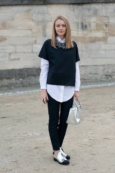 街拍新趋势：穿男朋友的白衬衫很时髦