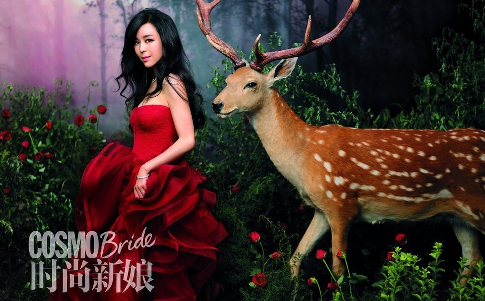 张静初登《时尚新娘》 花色婚纱映佳人