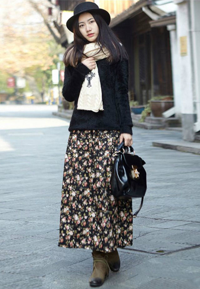 2013年12月杭州潮女街拍 美丽优雅的冬装混搭术