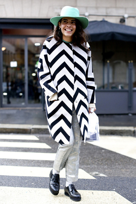 波普条纹 冬季街头时尚焦点