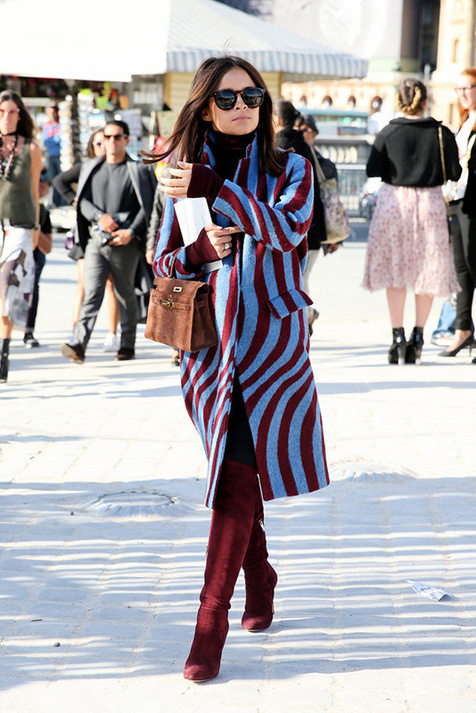 波普条纹 冬季街头时尚焦点