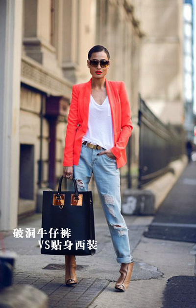 街拍示范 解救又土又丑牛仔裤来点破洞就对了