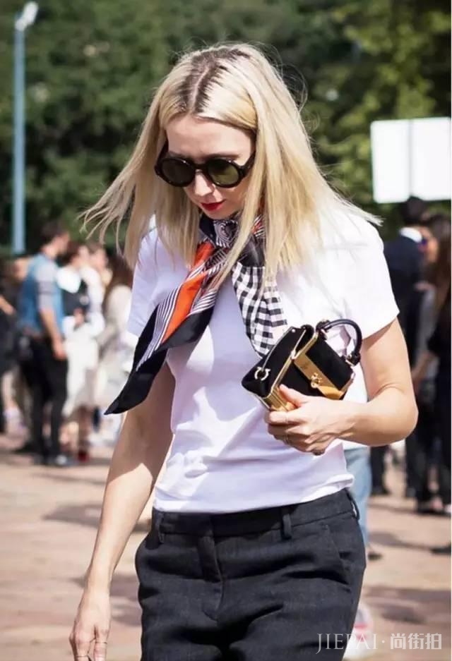 欧美街拍 一招搞定丝巾的所有搭配