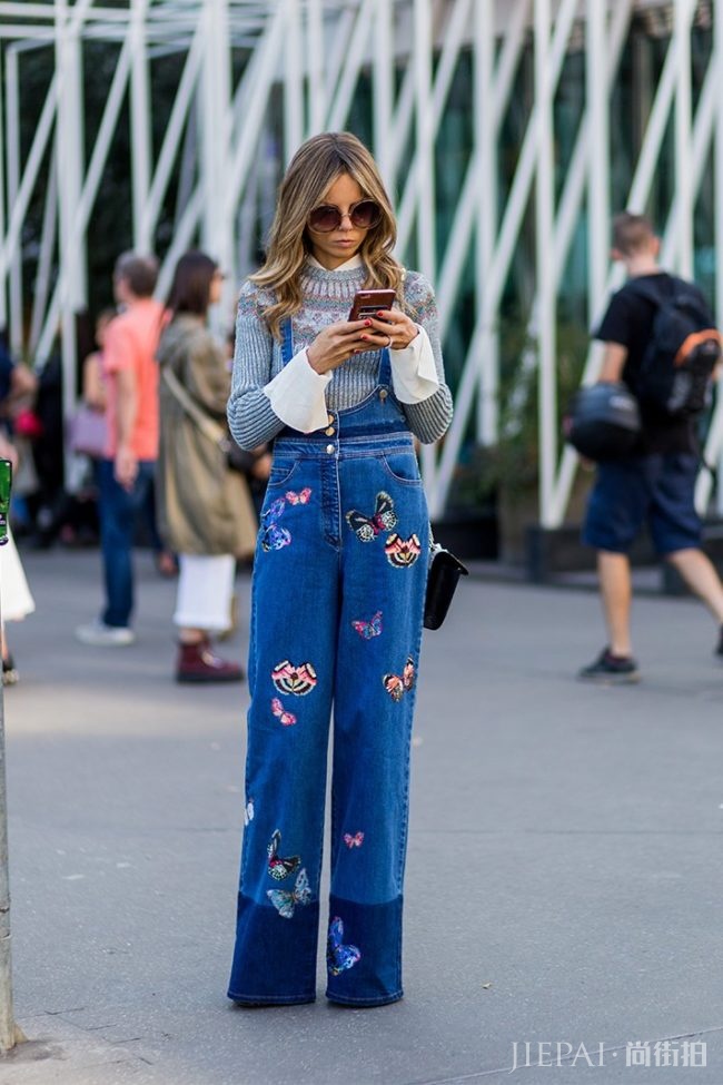 时尚街拍 丹宁宽裤的造型STYLE