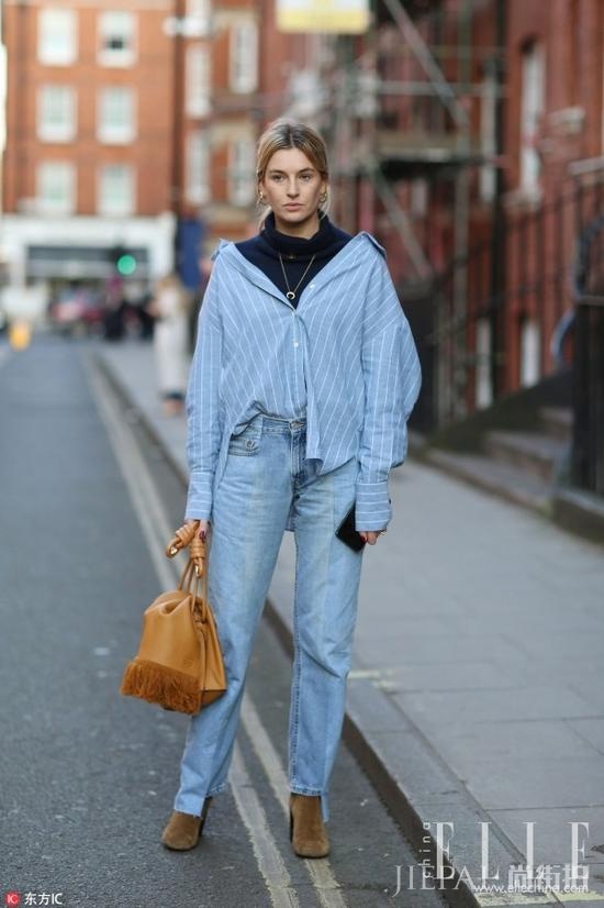 欧美街拍 看时髦姑娘将衬衫作为外套穿出时尚感