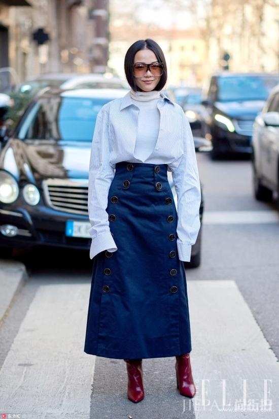 欧美街拍 看时髦姑娘将衬衫作为外套穿出时尚感