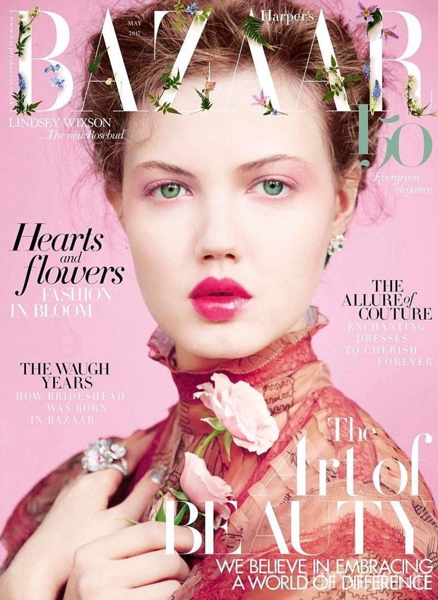 FASHION感受春天繁花盛开的神秘魔力：牙缝名模Lindsey Wixon担任《Harper’s Bazaar 》英国版5月号封面女郎