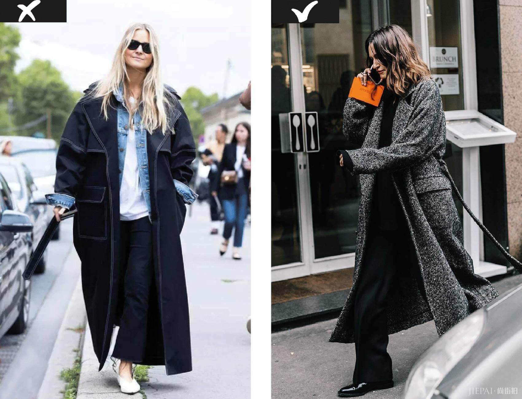 时尚街拍 长外套+阔腿裤这么好看，穿不对也白费！