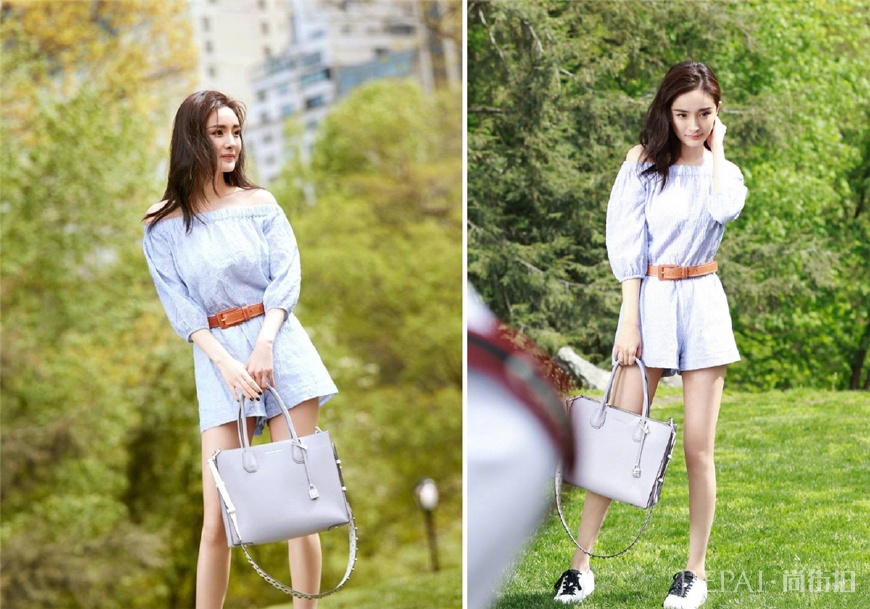 杨幂终于不再硬凹，两件针织衫穿出清新温婉风，机场照美出新高度