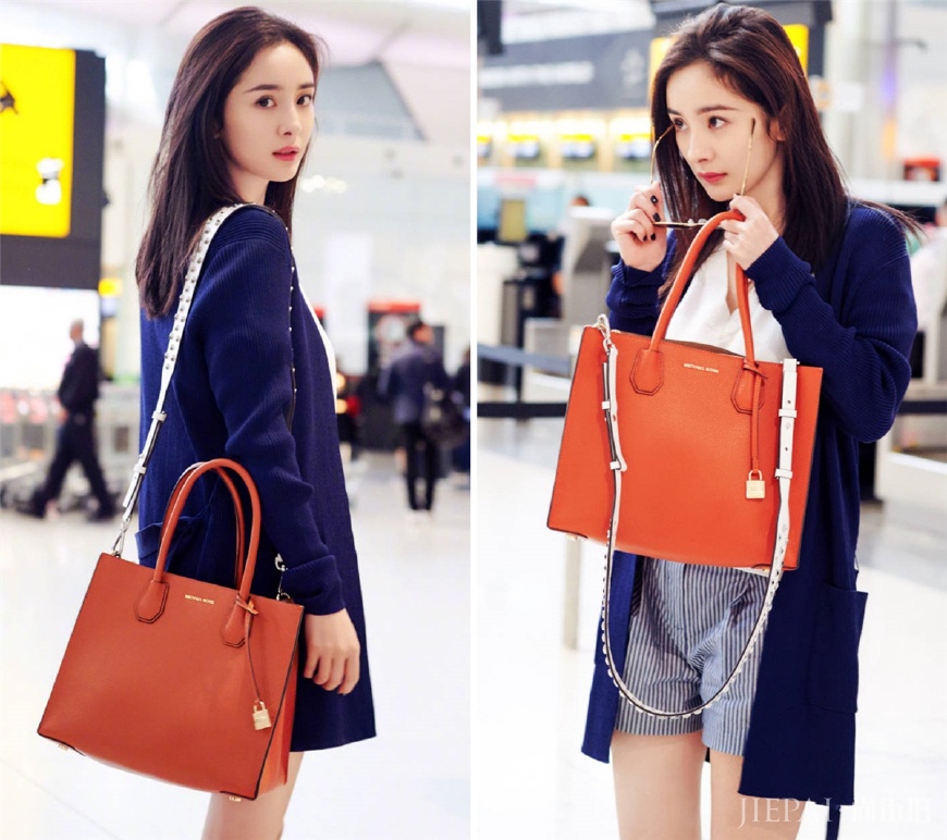 杨幂终于不再硬凹，两件针织衫穿出清新温婉风，机场照美出新高度