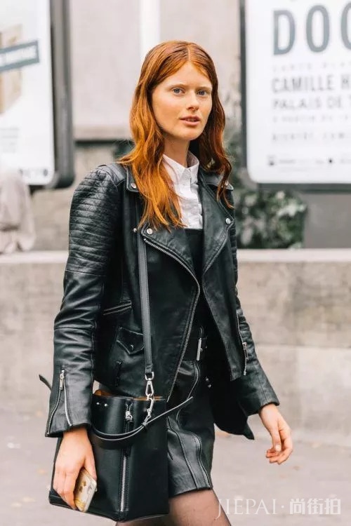 欧美街拍 潮人用皮衣支撑起整个秋天气场