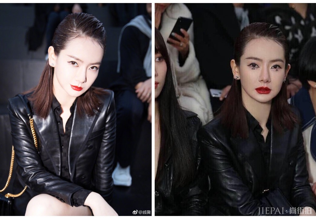 戚薇妆容太大胆了，直接在眼睛下面画三角形！