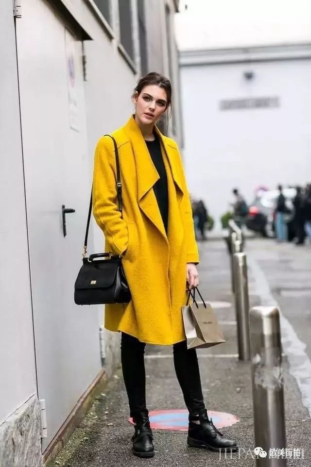 欧美街拍 秋冬穿黄色服装可以这样美！