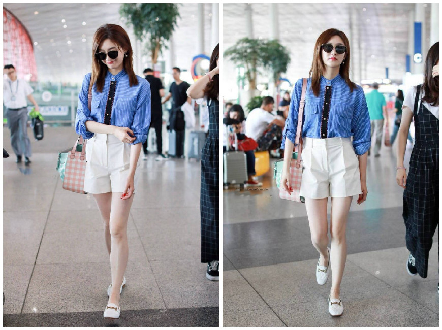 江疏影巴黎街拍，穿粉毛衣少女感十足，年轻10岁