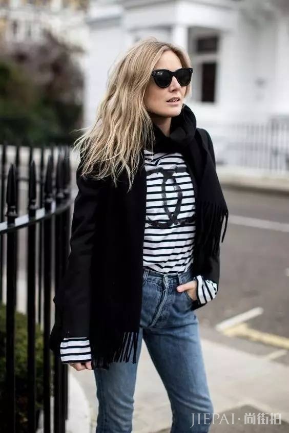 秋冬季节越来越凉 不会穿条纹衫你就少了很多穿搭乐趣