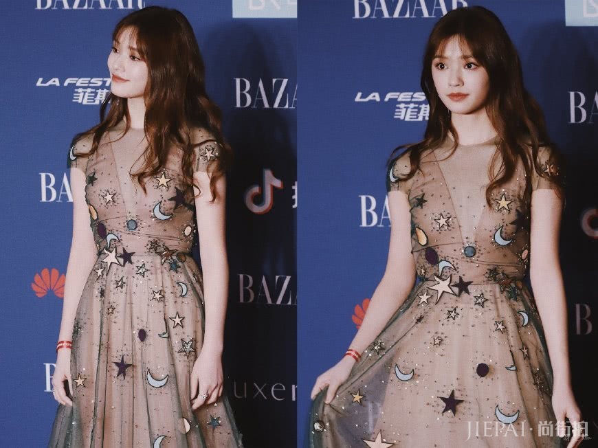 林允穿碎花吊带礼服，清新似少女，可是腰去哪了？