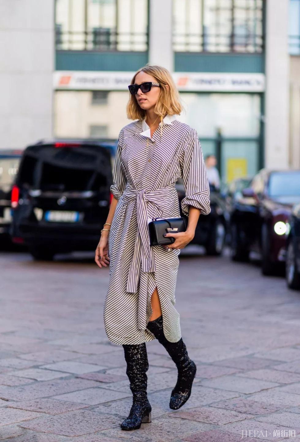 秋天想要慵懒的时尚 街头潮人教你用一条百搭衬衫裙搞定