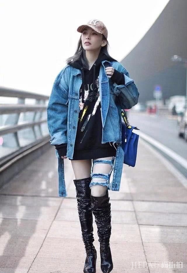 温岚穿“半条破洞裤” 个性十足