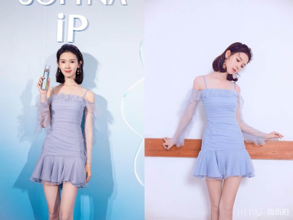 陈瑶撞衫张雪迎,穿同一款蓝纱裙,但编个头发就完全不一样了