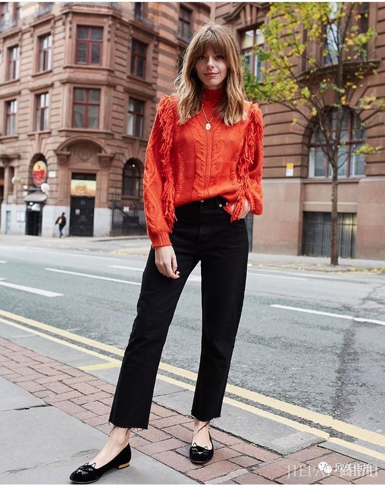 欧美街拍 秋冬穿搭彩色毛衣不能少！