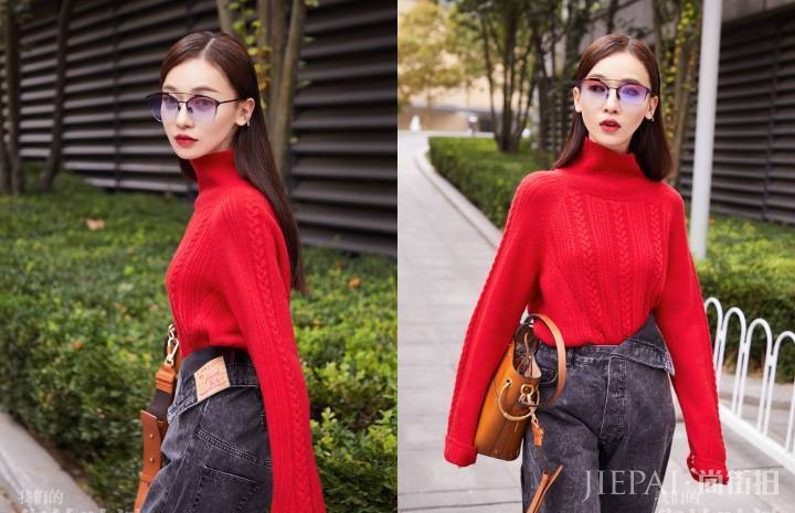 吴谨言厉害！俗到爆的拖地裤都能穿出时尚感，网友：全靠颜值在撑