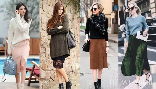 针织衫+半裙，才是秋天最显气质的搭配！
