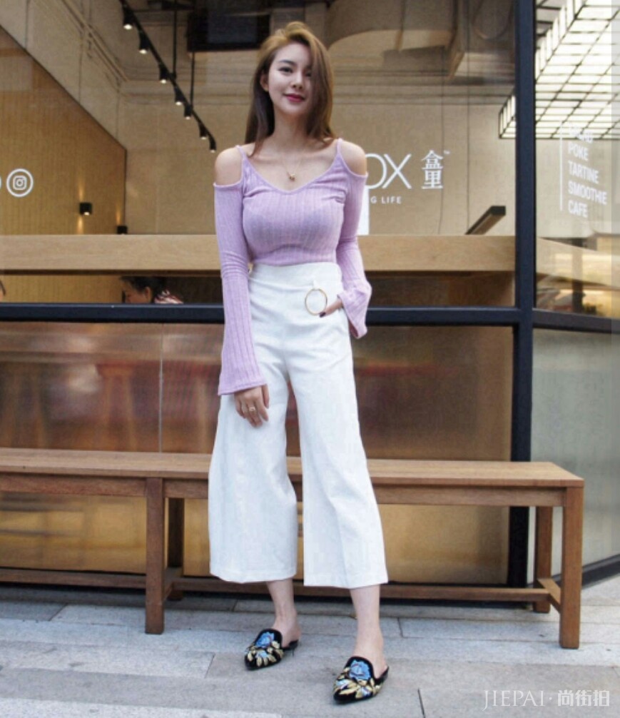 阔腿裤这样搭鞋子,显高有气质