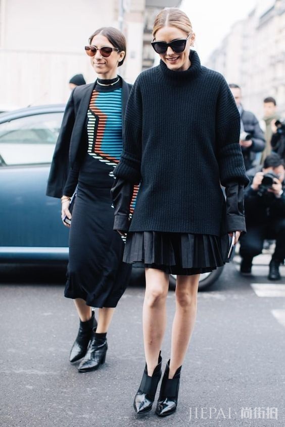 针织衫+半裙，2018初冬最显瘦的叠穿套路！