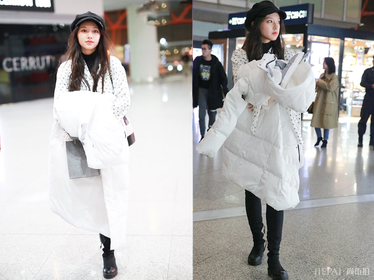 程潇裹羽绒服走机场，藏起“铁刘海”戴贝雷帽格外可爱！