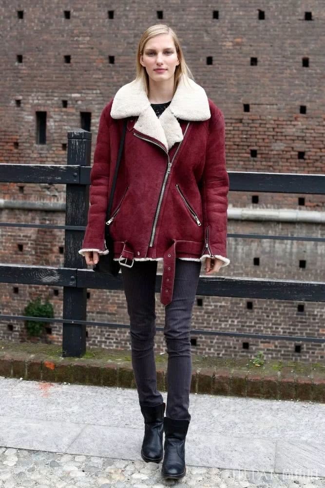 欧美街拍 冬季街头绝杀款—羊羔毛飞行夹克