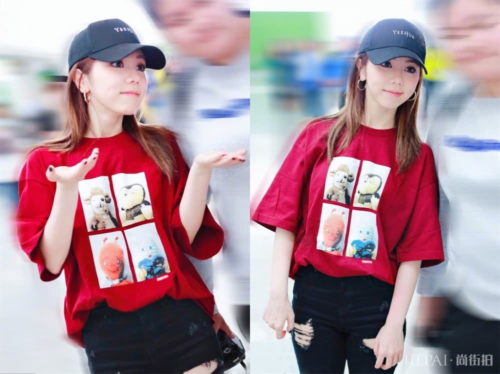 邓紫棋和男友机场街拍,同戴情侣帽酷范十足