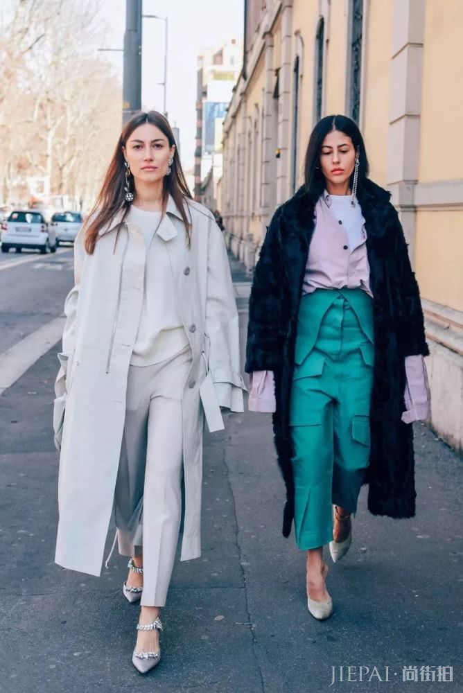 大衣+裤子 冬季街拍裤子这样搭配既保暖又显高