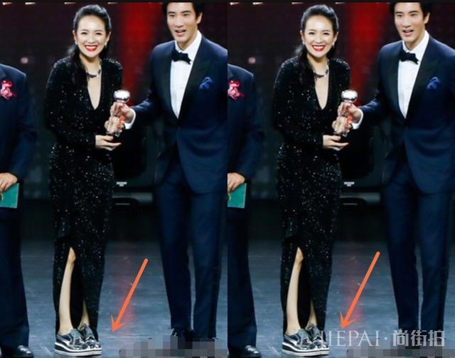 章子怡获影后穿水钻礼服,踩松糕鞋上台领奖,人美就可以放肆穿?