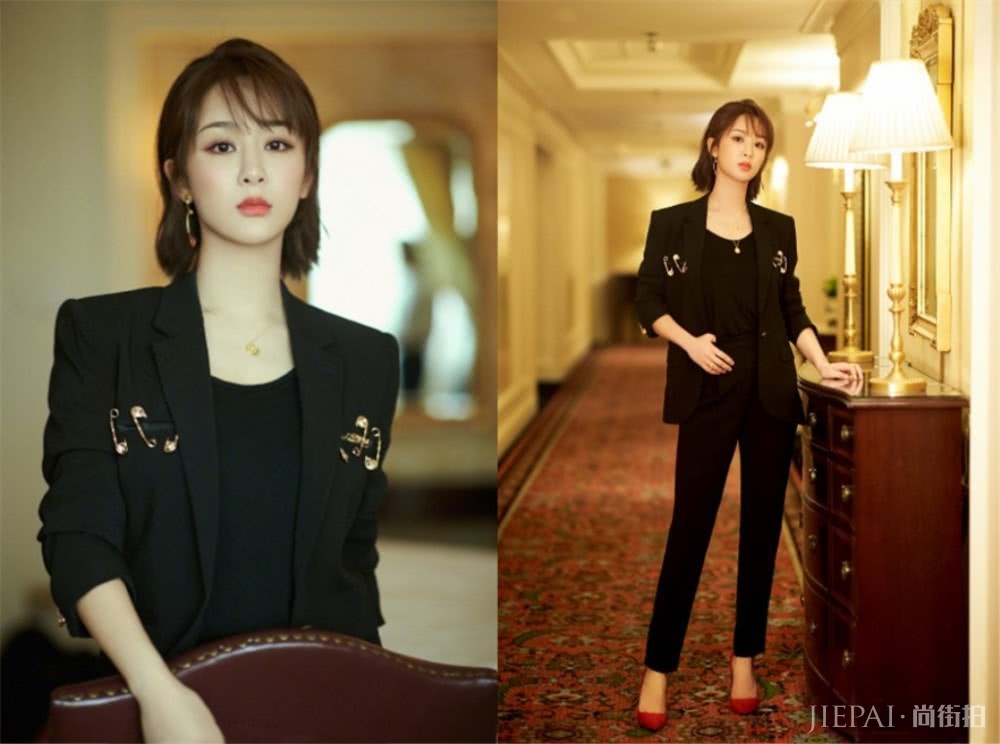 杨紫出席活动穿粉西装搭配针织衫,打扮帅气还温柔