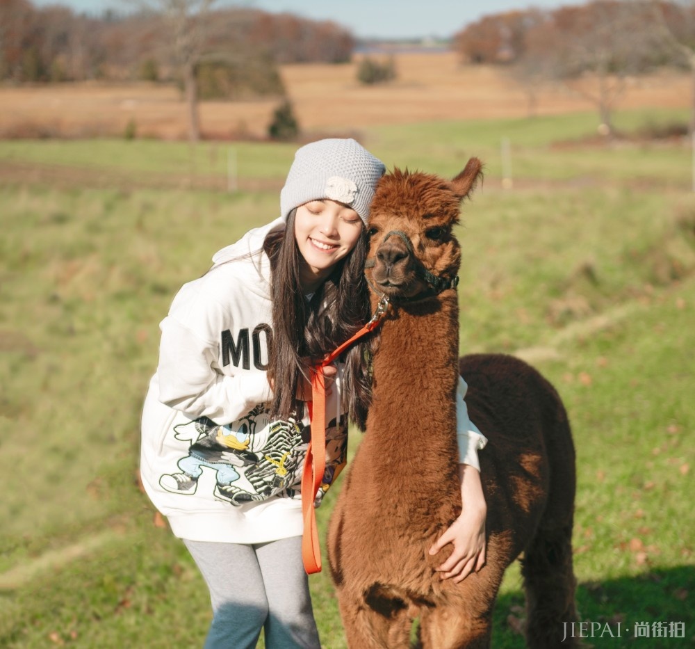 欧阳娜娜白色卫衣搭配运动裤俏皮又少女