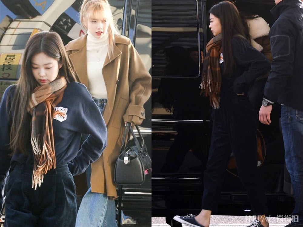 韩国女团Lisa穿垮肩大衣，Jennie露脚跟