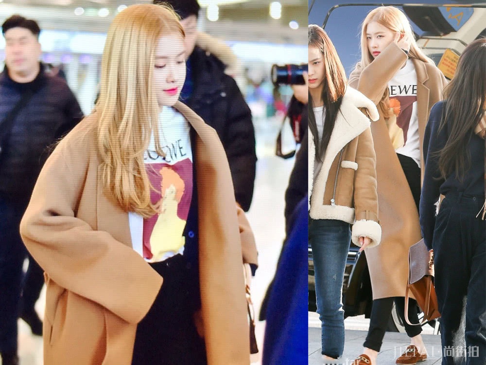 韩国女团Lisa穿垮肩大衣，Jennie露脚跟