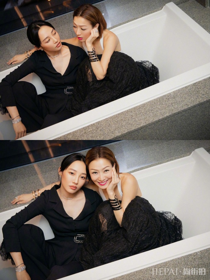 白百何把小西装直接当裙穿!杏色西装看着很舒服,这丸子头贼抢镜