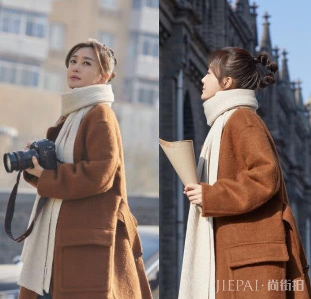 秦岚乔妹同穿驼色大衣，瞬间有了少女感