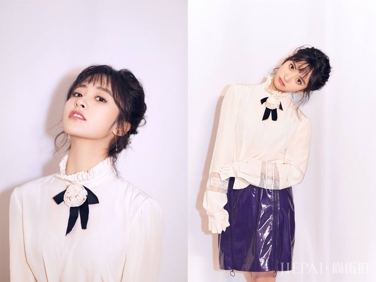 沈月配荷叶边衬衫超俏皮，居然格外好看！
