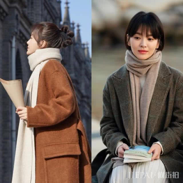 秦岚乔妹同穿驼色大衣，瞬间有了少女感