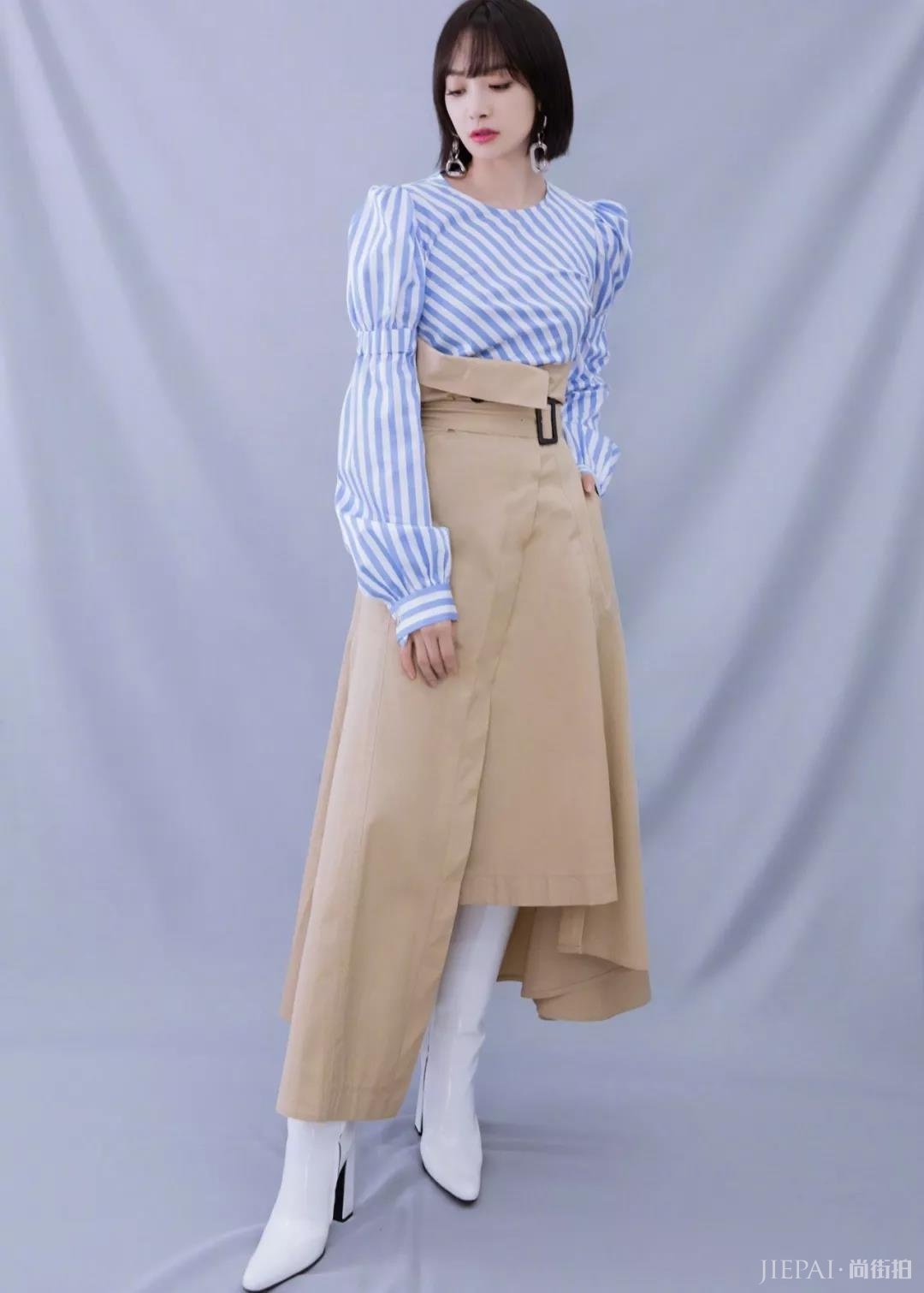 宋茜卫衣搭配过膝靴超显腿长!