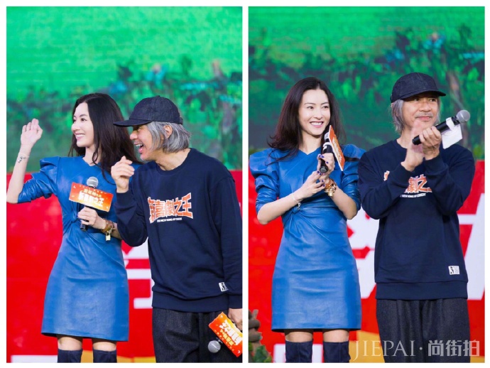 辣妈张柏芝蓝色裹臀裙配过膝高跟靴子!