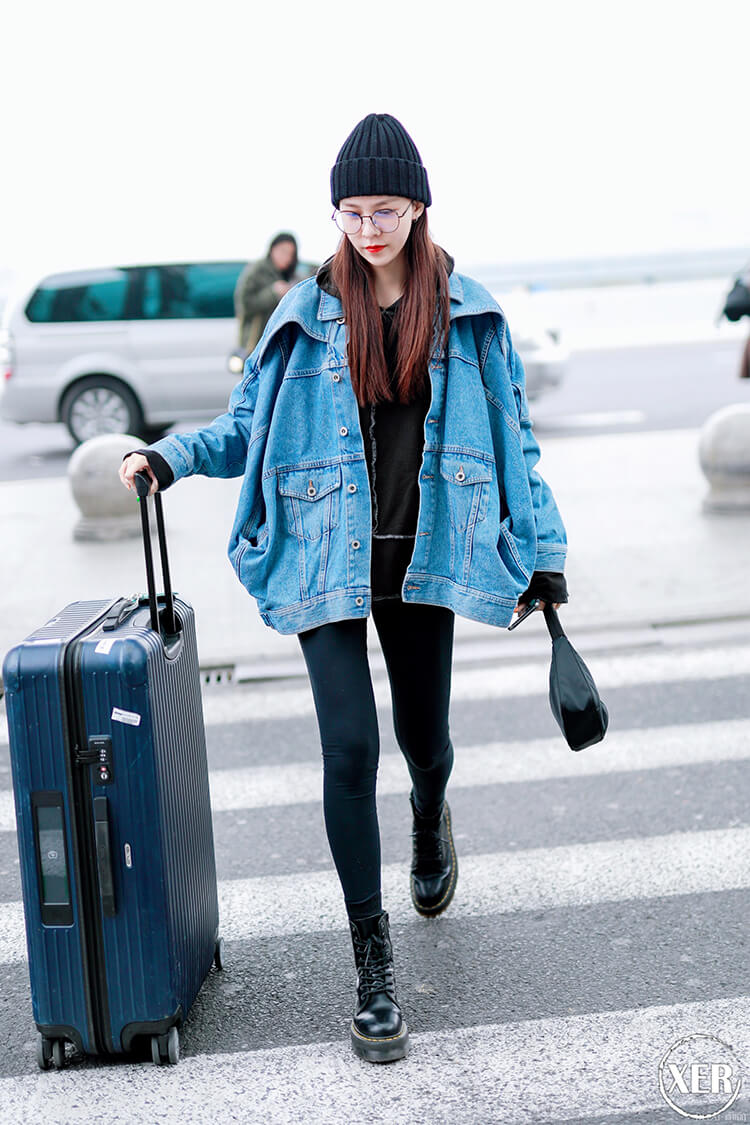 宋妍霏1米8大长腿,穿条打底裤就敢出门!