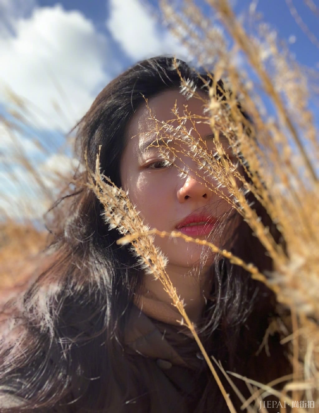 刘亦菲红色衣服搭配驼色发圈,却意外被墨镜抢镜