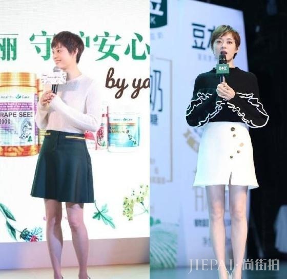孙俪穿西装裙秀美腿美出新高度，头发留长一点太减龄