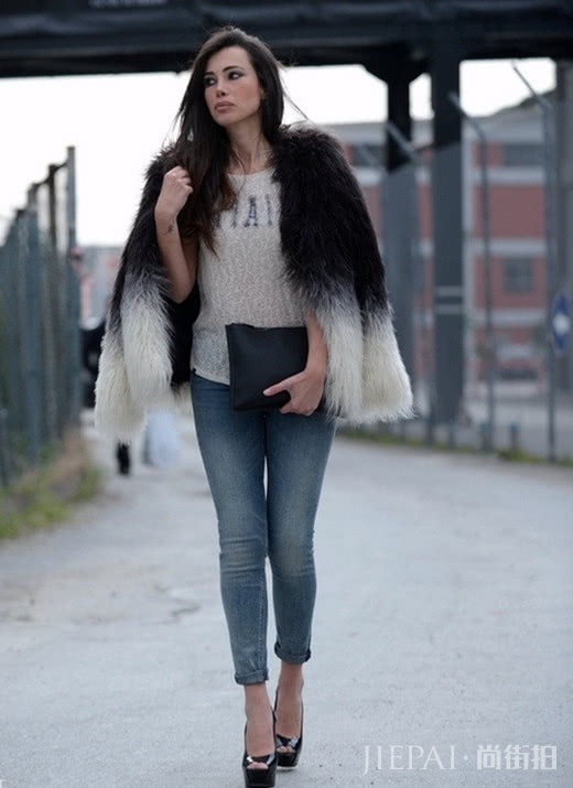 烂大街的牛仔外套用这6款皮草外套搭配，给你拥有名媛气质