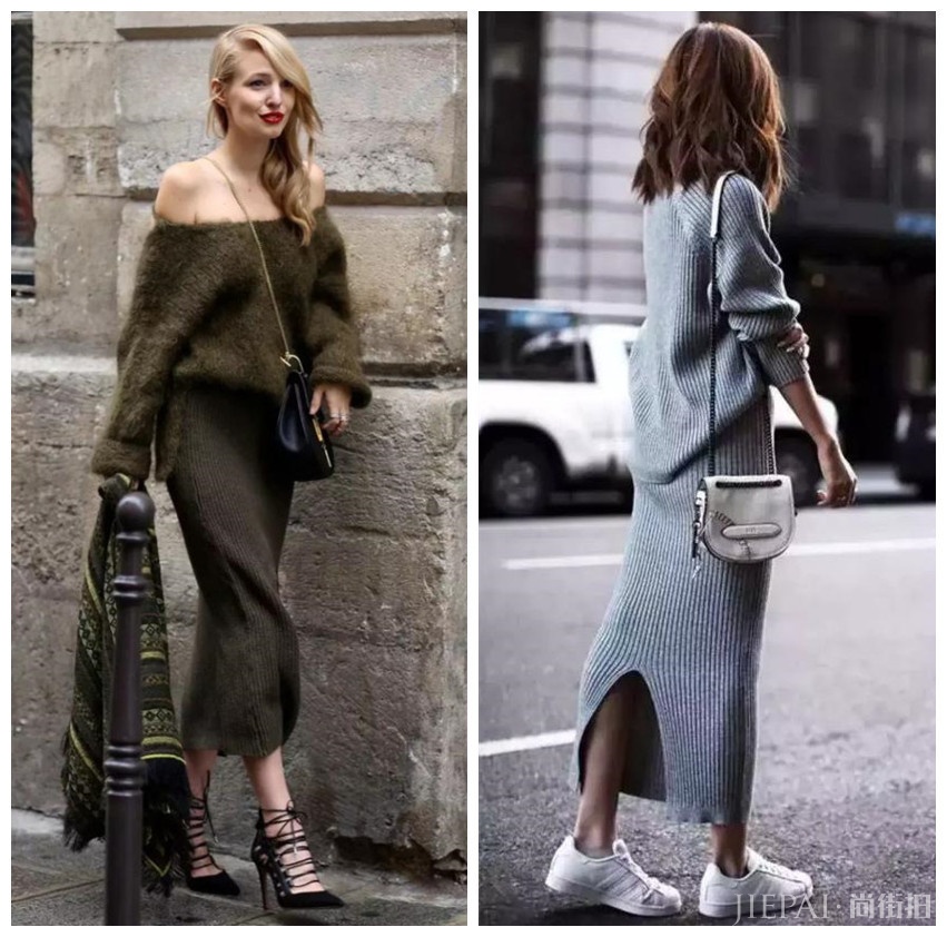 毛衣搭这四款半身裙,演绎秋冬时髦慵懒风