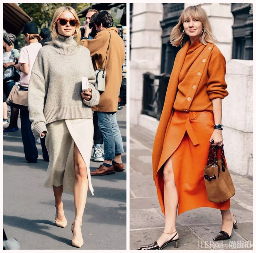 毛衣搭这四款半身裙,演绎秋冬时髦慵懒风