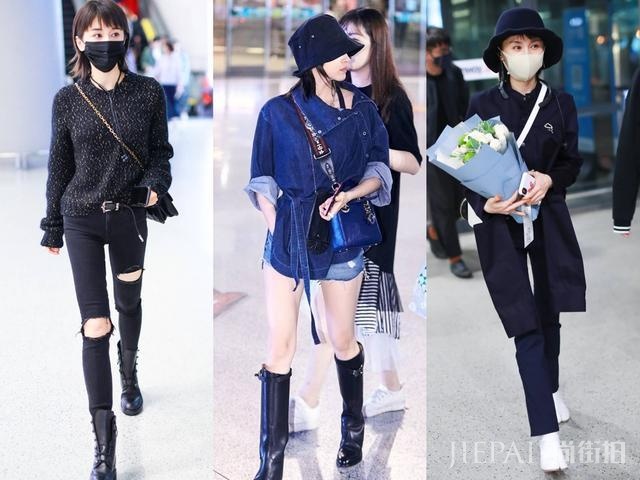 王子文又穿这双补丁长筒靴，换个搭配也太显矮了，未修图一米三？